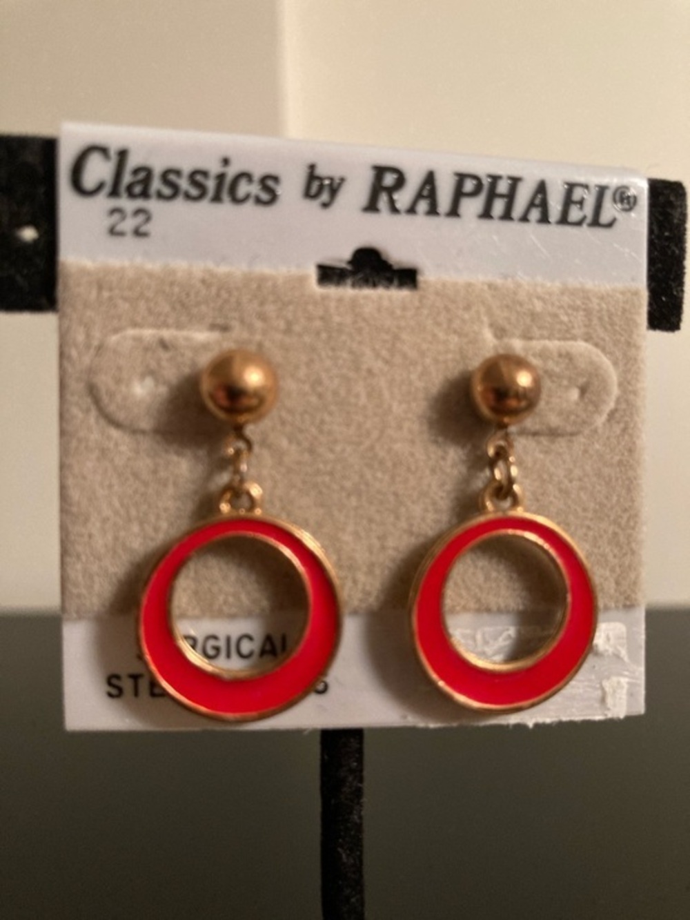 Classics by RAPHAEL Red Enamel Hoop Drop Earrings